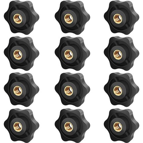 12 - Écrou Étoile - Bouton de Serrage - Filetage M8 - Pour Meubles et Équipements - Noir - 32x8 mm