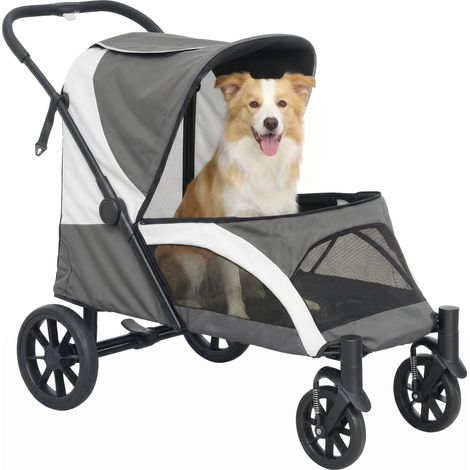 Carrito para Perros Plegable con Ventanas de Malla Cojín Lavable Correas de Seguridad 124x67x100 cm Gris Oscuro (1/5)