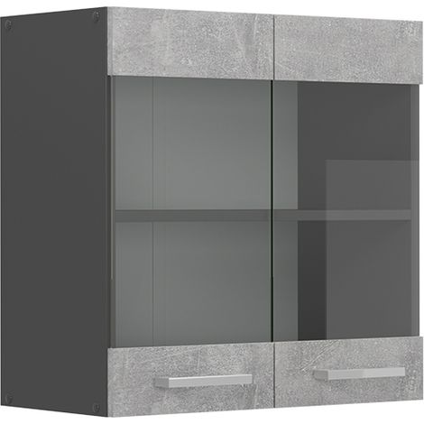Mobile da cucina in vetro R-Line, Calcestruzzo, 60 cm, Vicco