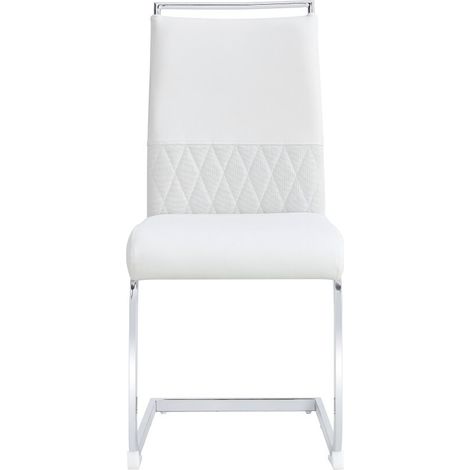 Lot de 2 chaises de salle moderne - dossier en similicuir PU et lin à rayures transversales pour salle à manger, cuisine, chaise de bureau invité - blanc (1/5)