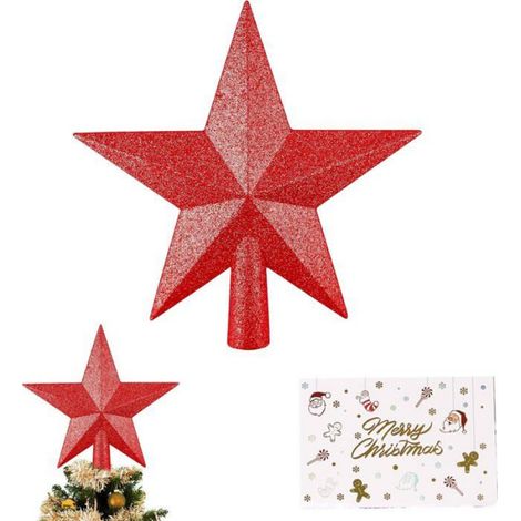 Étoile Pour Sapin De Noël - 20 cm - Rouge Pailletée - Décoration Intérieure - 1 Pièce (1/5)