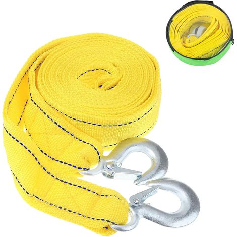 Corde de Remorquage Voiture 5 Tonnes, Sangle de Remorquage avec 2 Crochets Sécurité, Sangle Remorquage Auto avec Sac Rangement, Corde de Traction Automobile pour Auto (1/5)