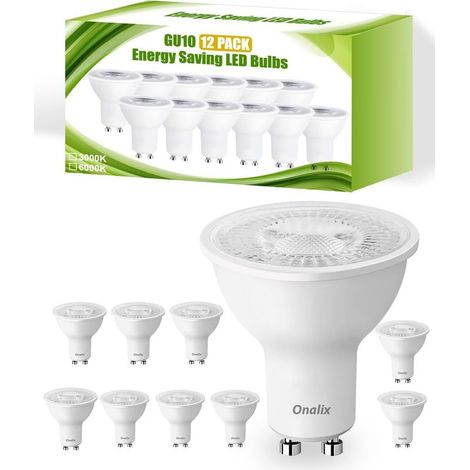 GU10 5W LED bulbs, pack of 12, equivalent to 50W halogen, 550 lm, warm white 3000K, 120° beam angle, non-dimmable, energy saving, LED lighting for living room, bedroom, kitchen and office (1/5)