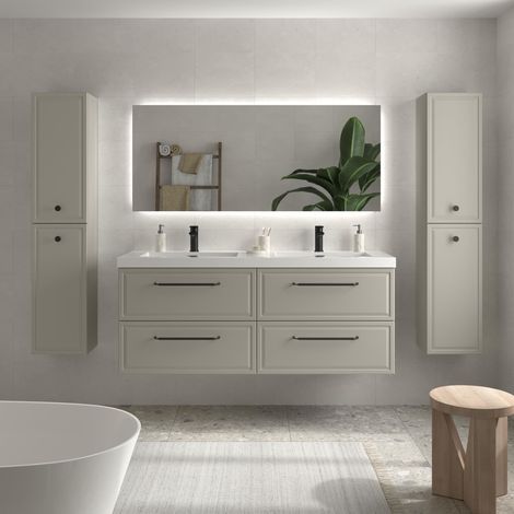 Mueble de Baño RUNA 140cm Gris mate 4 cajones Lavabo Toscana 2 pozas Carga Mineral (1/5)