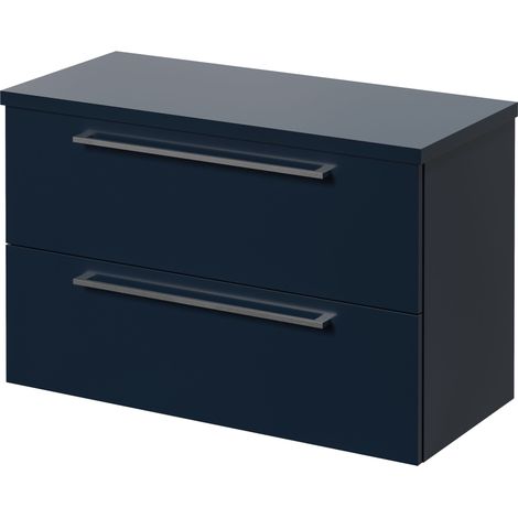 Napoli 390 Deep Blue 800mm Wall Mounted 2 Drawer Vanity Unit for Countertop Basins - 800mm - Chrome 480mm Handle