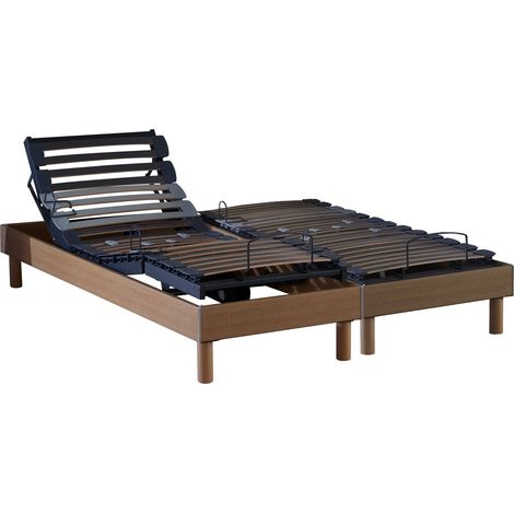 Lot de 2 lits électriques de relaxation multi lattes chêne clair 2x80 x 200 cm