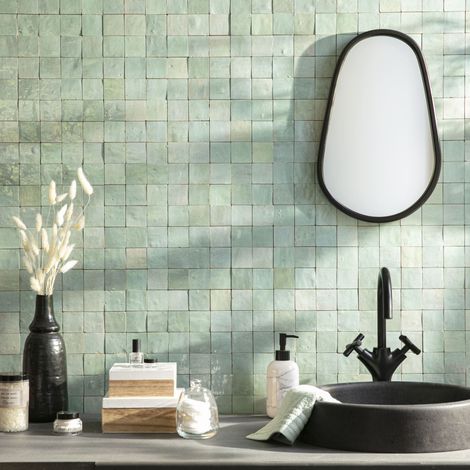 Zellige véritable Carrelage Artisanal - 5x5 cm - Bleu Lagon (vendu par plaque de 0,09 m² - 30x30 cm) (1/5)
