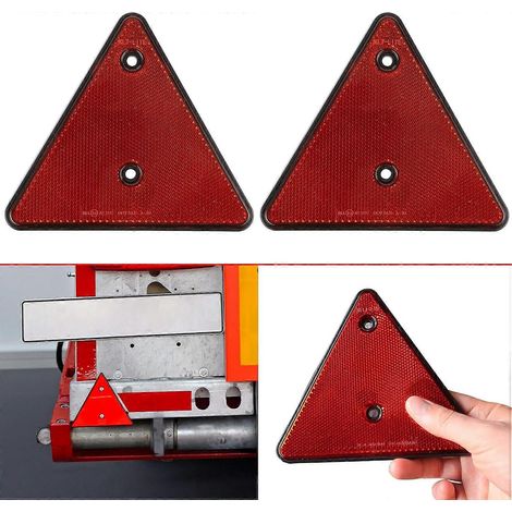 Réflecteur triangulaire pour remorque, lot de 2, 16 x 14 cm, entraxe 70 mm, fixation gauche/droite par vis ou adhésif, réflecteur arrière standard pour voiture/triangle (1/5)