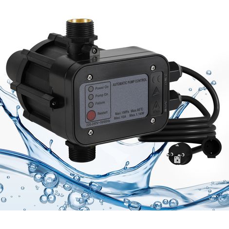 TolleTour Pumpensteuerung Druckschalter Wasserpumpe mit Kabel 10 Bar Trockenlaufschutz Hauswasserwerk Druckwächter Gartenpumpe Drucktaster Schwarz