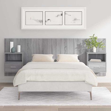 vidaXL Cabecero de cama con mesitas madera contrachapada gris Sonoma (1/5)