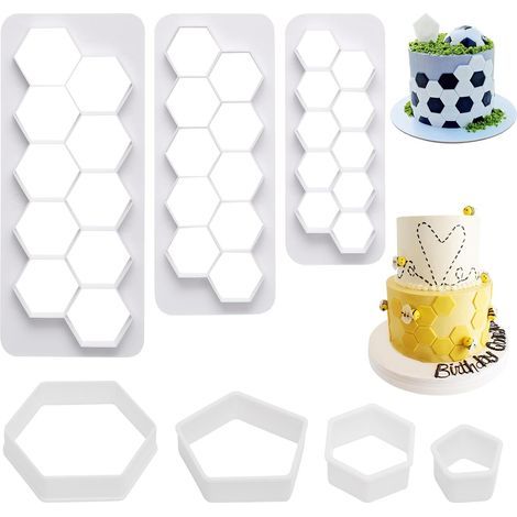 7pcs Hexagon Plastic Cookie Cutters for Cake/Biscuit Decorating, DIY Football Biscuits