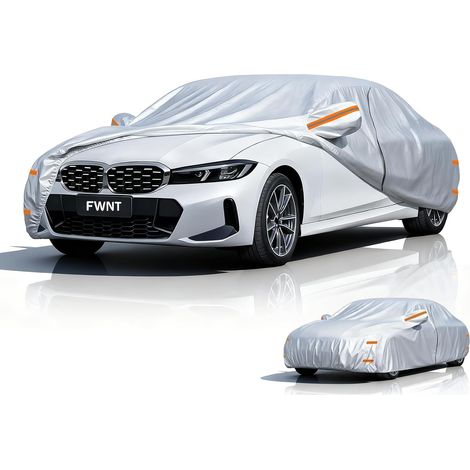 Housse de Protection Voiture 4 Saisons - Bâche Extérieur Étanche, Respirante et Protection Solaire avec Zip et Doublure en Coton pour Berline et Citadine (Jusqu'à 450 cm) - Argenté (1/5)