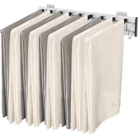 Porte-pantalon coulissant murale 46 x 32,5 cm - Porte-cravates et foulards télescopique - 9 barres flocquées - Installation à droite - Pour garde-robe (1/5)