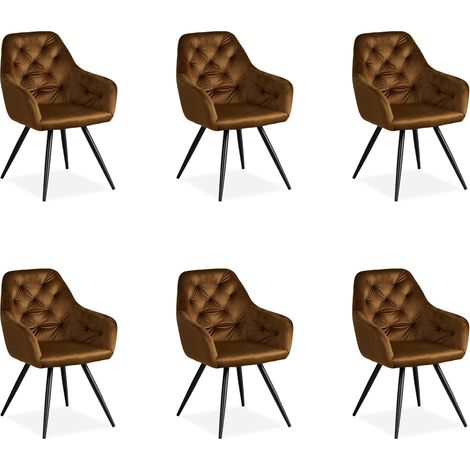 Décoshop26 – Lot de 6 chaises de salle à manger en velours marron – Assise confortable 58 cm – Pieds en métal noir – Hauteur d'assise 43,5 cm – CDS06305 (1/5)