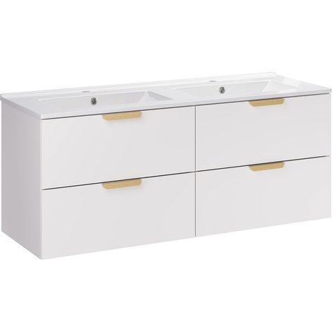 Meuble double vasque encastrée 120cm Oria Blanc mat