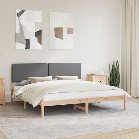 Estructura de Cama con Cabecera Tapizada Gris oscuro