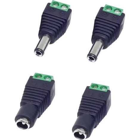 Ensemble de 4 adaptateurs CC (5,5 mm x 2,1 mm) – Connecteurs males et femelles CC pour caméras de sécurité CCTV, bandes lumineuses LED et routeurs. (1/4)
