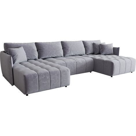 Canapé d’angle velours panoramique convertible avec coffre SITZY-Bleu clair (1/4)