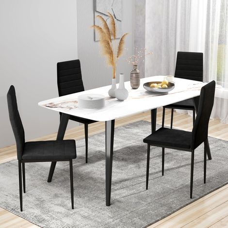 4er-Set Esszimmerstühle, armloses Design, Stoffpolsterung, Metallbeine, Schwarz