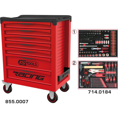 KS Tools - Servante RACING 7 tiroirs équipée de 184 outils - 855.7184