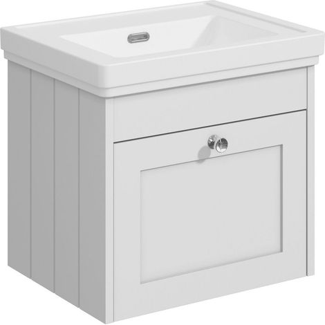 Balterley Butterton 500mm Wall Hung 1 Drawer Unit with Classic Basin No Tap Hole - Satin White