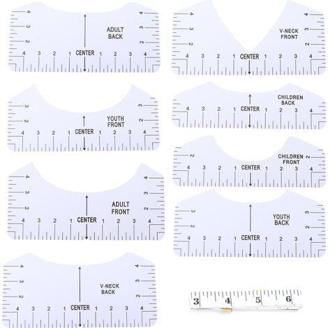 Set 9 Sagome PVC Flessibili per T-Shirt – Guida Centraggio con Nastro Metrico – Design Pratico e Resistente – Ideale per Stampa, Ricamo e Fai-da-Te (1/5)