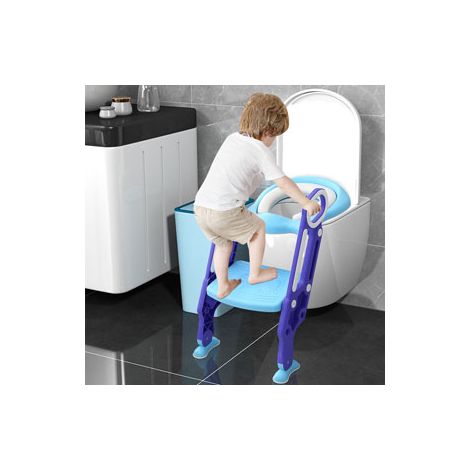 Hofuton Siège de Toilette pour Tout-petits, Réducteur WC Enfant, Siège de Toilette Échelle avec Marches WC, Potty Trainer Pliable et Réglable Siège Pot Entraîneur de Bébé Enfant Bleu+Violet (1/5)