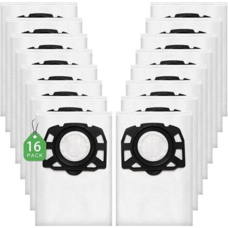 KFI 357 Lot de 16 sacs d'aspirateur pour Kärcher WD2Plus/WD3/KWD1/KWD2/KWD3/MV3/WD3.200-WD3.800M/SE4001/SE4002, remplace 2.863-314.0, pour aspirateur sec/humide avec disque en plastique (1/4)
