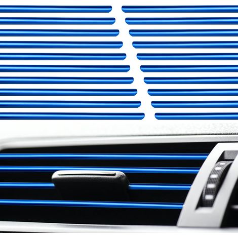 Lot de 20 baguettes décoratives bleues pour aérateurs de voiture, en PVC chromé, accessoires de décoration pour climatiseur automobile