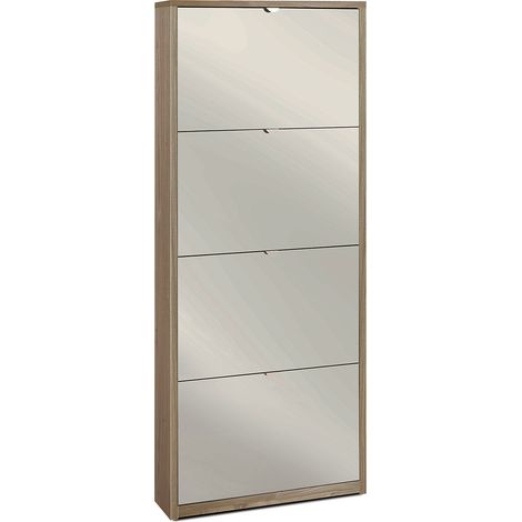 Scarpiera Salvaspazio 4 Ante con Specchio 10 Paia 63x154x18 cm Noce Stelvio (1/3)