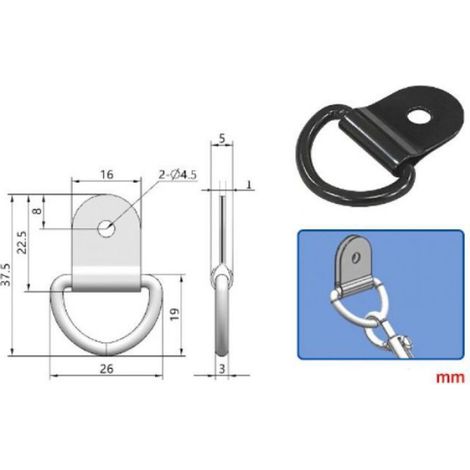 Œillets D - Fer Noir Anticorrosion - Charge Maximale 30 Kg - Pour Remorque Camion Moto Bateau - Lot De 8 (1/5)