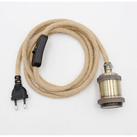 1,8 m langes Hanfseil-Kronleuchterkabel mit E27-Fassung, Schalter und Kabel für Glühbirnen, zum Selberbauen einer Pendelleuchte (1/5)
