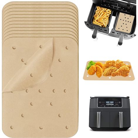 FLITI Pack of 100 Disposable Non-Stick Rectangular Air Fryer Baking Papers 21x14cm Compatible with Ninja AF300UK AF400UK Unbleached (1/5)