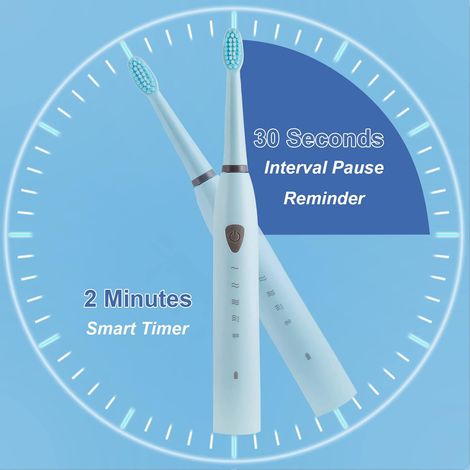 Brosse à dents électrique sonique rechargeable pour adultes, 5 modes, minuterie de 2 minutes (bleue)-AquaForge (1/5)