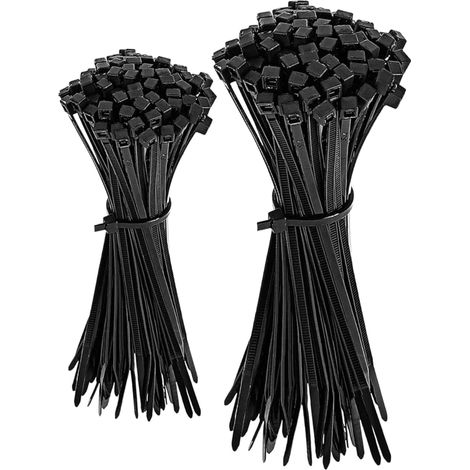 Lot de 200 serre-câbles en plastique noir (300 x 4,8 mm et 200 x 4,8 mm) résistants aux rayons UV avec mécanisme autobloquant pour gestion des câbles dans la maison, l'atelier, le jardin, le bricolage (1/5)