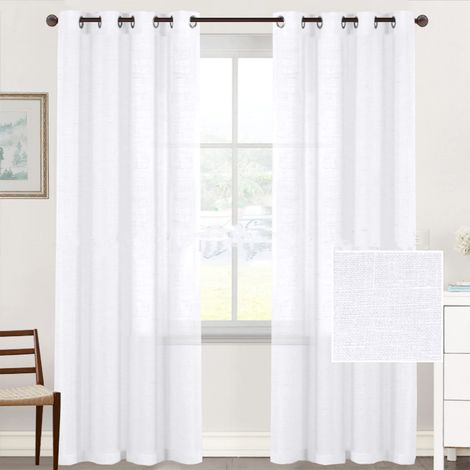 Blanc Pur Rideaux Filet Semi-Transparents à Œillets 2 Pièces 132x241 cm, Sans Tringle, pour Salon Balcon Chambre Salle de Bain (1/5)
