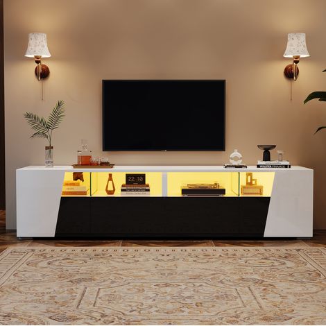 MEUBLIV Mobile TV 180 cm bianco e nero con LED, vani e 2 cassetti per soggiorno (1/5)