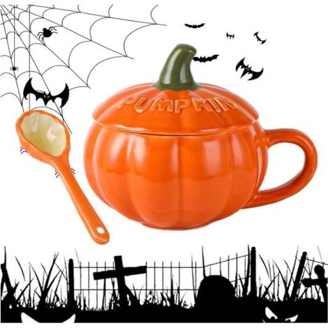 Mug - Halloween - Citrouille Mignonne - Céramique - Avec Couvercle - Design Contemporain (1/4)