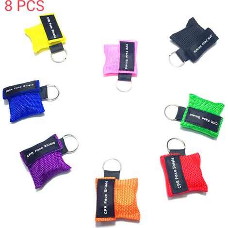 Lot de 8 masques de réanimation CPR couleur aléatoire, porte-clés de survie, écran facial jetable pour entraînement d'urgence, outil de soins de santé (1/3)