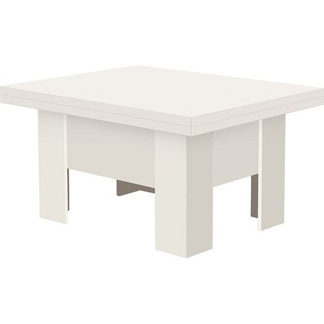Mesa de centro convertible Stanton 102, Blanco, 53x80x100cm, Diámetro: 0, Aglomerado laminado, Angular