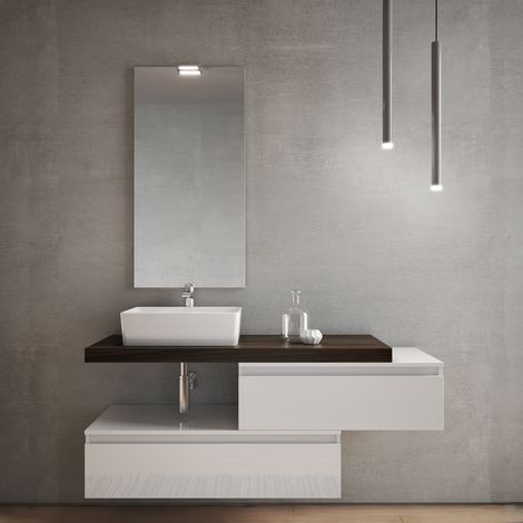 Mobile bagno sospeso 120 cm Bianco 2 moduli lavabo e specchio LED - NINFA (1/4)