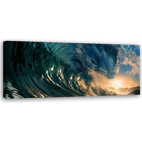 Tableau sur toile Vague de mer et coucher de soleil 90x30 (1/5)