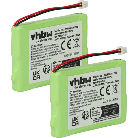 vhbw 2x Akku kompatibel mit DeTeWe Aastra schnurlos Festnetz Telefon (750 mAh, 2,4 V, NiMH) (1/5)