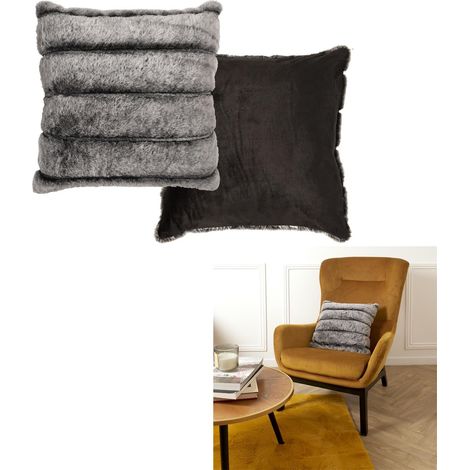 Coussin - HOME DECO FACTORY - Imitation Fourrure - Gris (1/4)