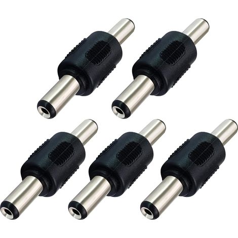 DC 5,5 mm x 2,1 mm Adaptateur d'alimentation, DC Barrel Power 2,1 mm X 5,5 mm Mâle à Mâle Connecteur Coupleur,pour Caméra Vidéosurveillance, Lumière LED, Mini Ventilateur(5 Pack/Mâle) (1/5)
