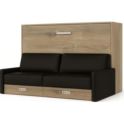 Les Tendances – Lit escamotable horizontal 140x190 cm – Canapé noir en tissu italien – Structure en bois mélaminé renforcé – Confort de couchage premium