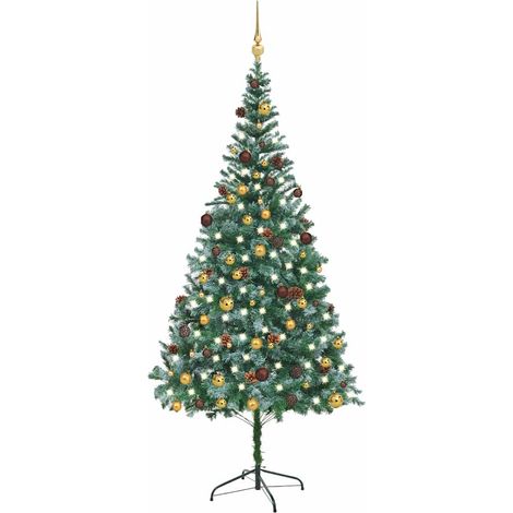 Albero di Natale Artificiale con Set Palline LED e Pigne 210 cm (1/5)
