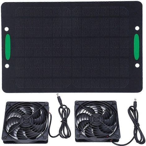 10-W-Solarventilator mit zwei Abluftöffnungen und Wärmeableitung für Gewächshäuser und Unterstände – Luftzirkulation (1/4)