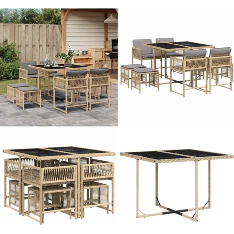 vidaXL 9-tlg. Garten-Essgruppe mit Kissen Beigemischung Poly Rattan (1/5)