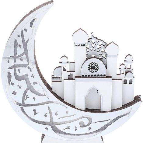 Eid Mubarak Holzleuchte Ramadan Dekorative Lampe Ramadan Licht Hängende Ornament-20X20CM-Silver (1/3)
